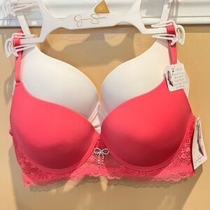 Jessica Simpson Vibrant Pink and White Lace Bra 36 C